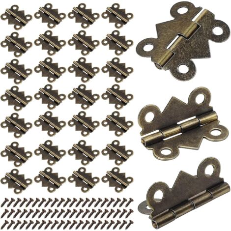 200 minibisagras pequeñas de 24 x 20 mm, bisagras plegables de mariposa, de bronce antiguo, para muebles, armarios, puertas, cajones y alacenas. (1/5)
