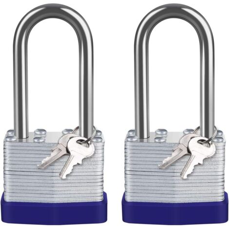 Candado de acero laminado para exterior de 40 mm, paquete de 2 candados impermeables de alta seguridad, arco de acero largo (1/5)