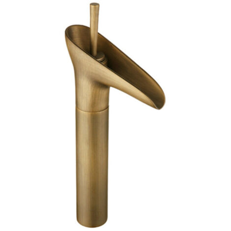 Grifos de lavabo de latón, grifo de baño tipo cascada, agua fría y caliente, grifo de flujo continuo, grifo mezclador, grifo mezclador para fregadero, grifos altos, bronce (1/5)