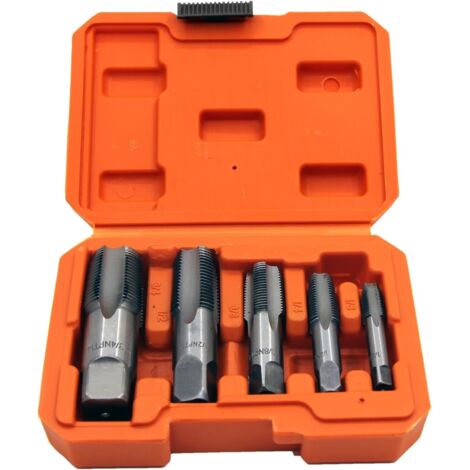 Juego de 5 machos de roscar para tuberías NPT, 1/8", 1/4", 3/8", 1/2" y 3/4" NPT, macho roscado para roscar, kit de roscado para limpiar o cortar roscas de tuberías dañadas o atascadas (1/5)