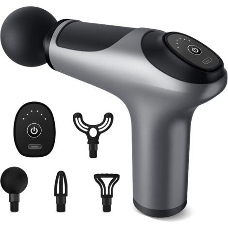 Pistola de masaje muscular, minipistola de masaje de tejido profundo, masajeador muscular de 4 cabezales y 6 velocidades, masajeador de tejido profundo para aliviar el dolor y la rigidez muscular. (1/5)