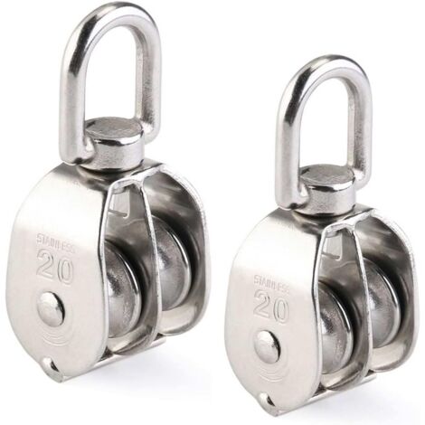 Polea doble, polea giratoria doble en acero inoxidable 304, cable de acero, poleas simples y dobles, red de elevación de embarcaciones, polea de tracción, M20 (1/5)