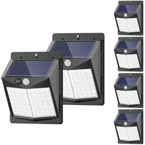 Juego de seis luces solares con detector de movimiento para exteriores: luz solar impermeable con 3 modos, luz de seguridad inalámbrica, luz de pared para jardín [50 LED]. (1/4)