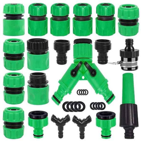 Juego de accesorios para manguera de jardín para lavado de automóviles, tubo telescópico, boquilla de conexión rápida y pistola rociadora de chorro recto, verde (1/5)