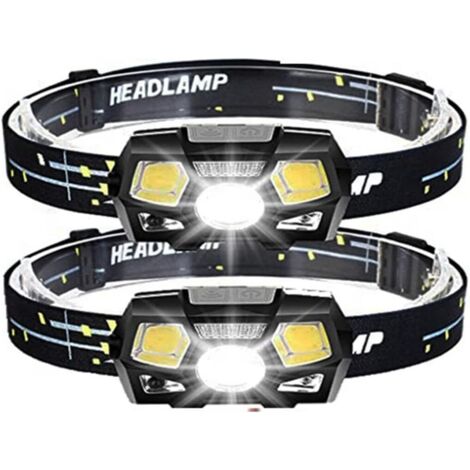 Juego de 2 linternas frontales LED con sensor de movimiento, recargables por USB, manos libres, impermeables, para camping y senderismo, 800 lúmenes (1/5)