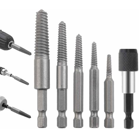 Kit de extractor de tornillos, kit de 6 piezas de acero al cromo-molibdeno, accesorios de perforación resistentes al desgaste para extractores de tornillos rotos para comerciantes, kit de extractor do (1/5)