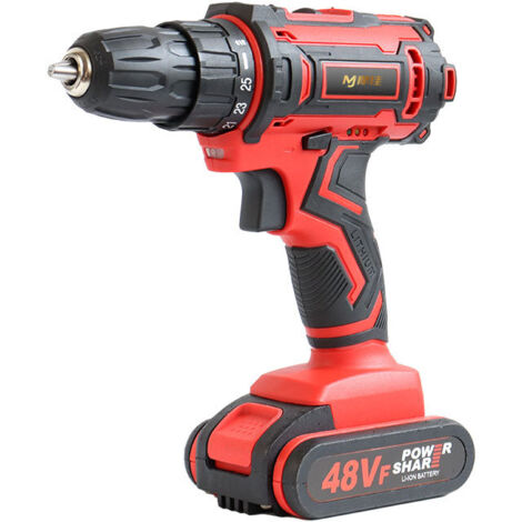 Destornillador eléctrico inalámbrico recargable de 48 V y 28 Nm con función de taladro de impacto, color rojo. (1/5)