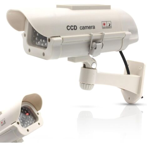 Cámara simulada para exteriores - Cámara CCTV falsa con LED intermitente - Panel solar - Uso en exteriores e interiores - Color blanco (1/5)