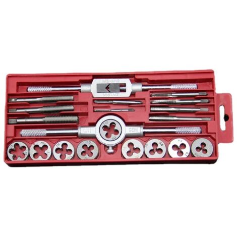 Juego de 20 machos y terrajas métricos de acero M3-M12 con machos estriados, terrajas de roscar y extractores de tornillos (1/4)