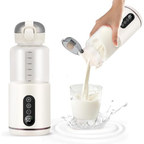 Calentador de biberones portátil, inalámbrico para coche, 300 ml, temperatura ajustable de 37 °C a 55 °C, calentamiento rápido y control preciso de temperatura, recargable por USB.
