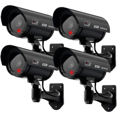 Juego de 4 cámaras ficticias para uso en exteriores e interiores, cámara de vigilancia CCTV falsa con LED intermitente (4 unidades negras) (1/5)
