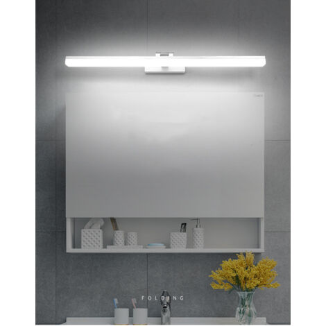 Aplique de pared LED, espejo de baño de acrílico de aluminio de lujo, luz frontal, espejo de maquillaje, luz frontal, 12 W, 50 cm, luz tricolor plateada. (1/5)