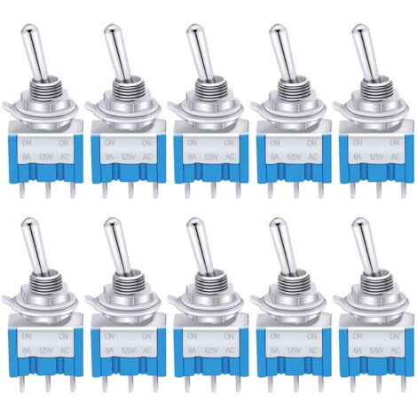 10 miniinterruptores de palanca azules de encendido/apagado, 3 terminales, 2 posiciones, SPDT, de metal, CA 125 V, 6 A, para coche, camión, barco, MTS-102 (1/5)