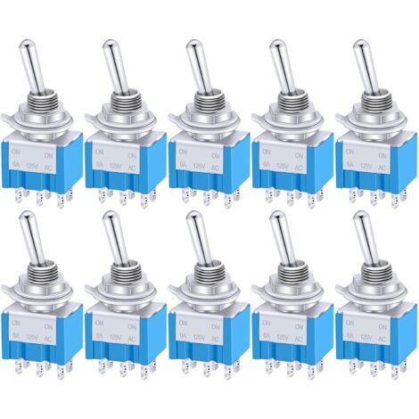Interruptor basculante DPDT de 2 posiciones, 6 terminales, CA 125 V, 6 A, encendido/encendido, MTS-202, 10 unidades (1/5)