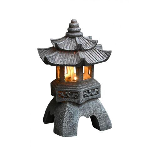 Estatuas de pagoda con linternas solares, adornos de jardín de estilo japonés, pagoda iluminada vintage decorativa e independiente para césped (color: A) (1/2)
