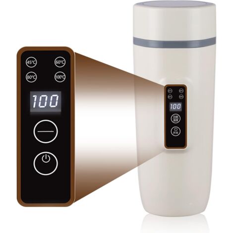 Hervidor portátil, calentador eléctrico 3 en 1, hervidor, botella pequeña con termómetro de viaje, botella de agua, taza calefactora, botella de agua de 0,6 l, control inteligente de temperatura de 45