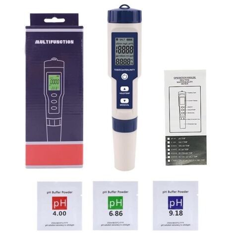 Nivel de fuga de calibración automática: TP67, comprobador de calidad del agua cinco en uno portátil, multifuncional, de alta precisión, de salinidad, temperatura, TDS, CE y pH. (1/5)