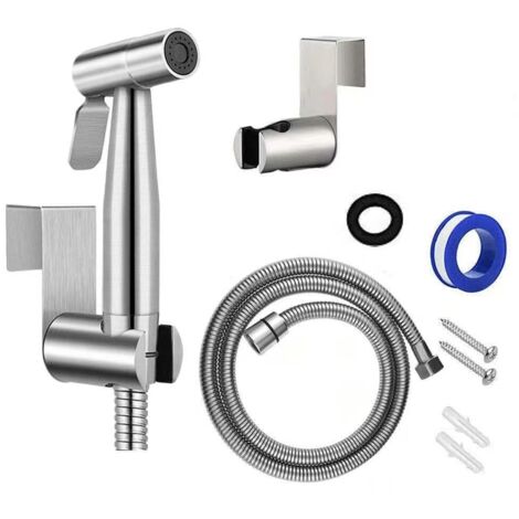 Rociador de inodoro portátil/bidé de acero inoxidable con gancho, fácil de instalar, para higiene personal y rociador de inodoro de lavabo (1/5)