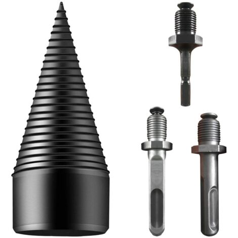 Broca para leña, 3 piezas desmontables para partidor de leña que incluye una broca cónica y un mango cuadrado/eje hexagonal redondo para taladro eléctrico doméstico (42 mm) (1/5)