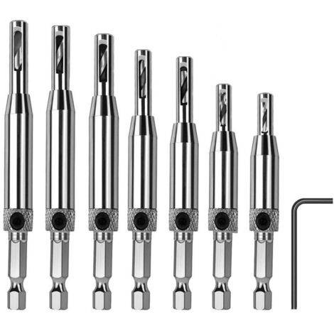 Juego de 8 bisagras autocentrantes con brocas para centrar bisagras HSS, puertas de madera, ventanas, armarios y carpintería (5/64", 7/64", 9/64", 11/64", 5 mm, 13/64", 1/4") (1/5)