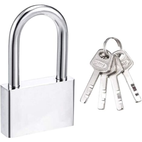 Candado de 50 mm con 4 llaves, cuerpo de acero endurecido, arco largo de 8 mm de diámetro, candado para exterior resistente a la intemperie (1/5)
