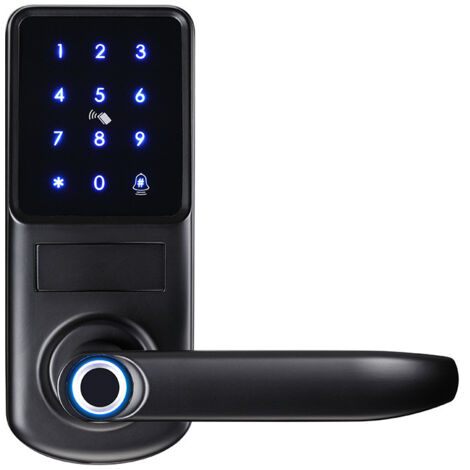 Cerradura electrónica de puerta con huella dactilar y aplicación de desbloqueo remoto con teclado seguro para seguridad del hogar y el hotel, Smart Lock, color negro