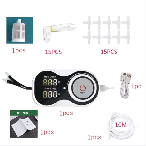 Kit de riego automático para interior, kit de riego automático por goteo para hasta 15 plantas, kit de riego por goteo para plantas de interior, kit de riego automático con (1/5)