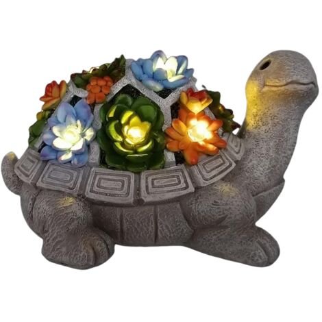 Estatua de tortuga de resina para jardín exterior, con suculentas y 7 luces LED solares. Ideal como regalo para mujeres, hombres y madres. Bonita decoración para el hogar, balcón y terraza. Multicolor