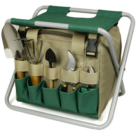 Desmontaje de herramientas de jardín, taburete plegable, bolsa de almacenamiento de herramientas de jardín, gris (1/5)