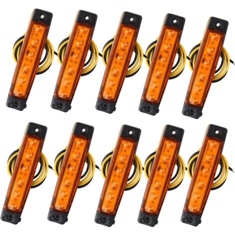 10 luces de posición laterales de 12 V, 6 SMD LED, luces de posición delanteras y traseras para remolque, camión, caravana, furgoneta, autobús, barco, tractor, motor, color ámbar y naranja.