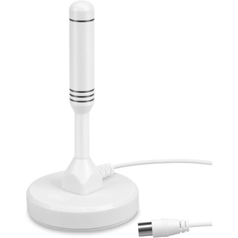 Antena de TV digital HD de interior potente para Bélgica, August DTA240, magnética, pequeña, portátil, discreta, UHF/VHF, para salón, caravana, autocaravana, cable de 2 m - Blanca (1/5)