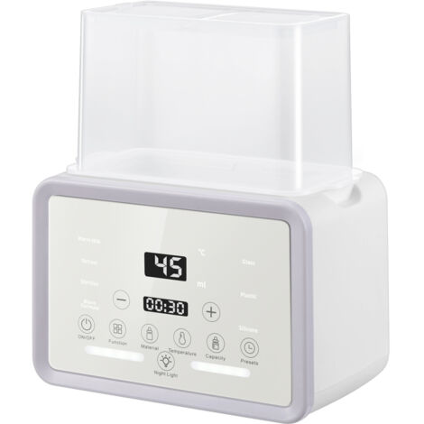 Calentador de biberones para 2 biberones, blanco – Calentador de biberones 4 en 1 con esterilizador y control de temperatura, calentador de comida para bebé para calentar y descongelar, gris - blanco