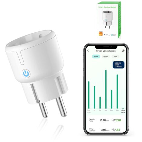 Enchufe inteligente WLAN, enchufe Wi-Fi con temporizador, minienchufe, control remoto mediante aplicación, medición de corriente, compatible con Alexa/Google Home, solo 2,4 GHz, 10 A (1/5)
