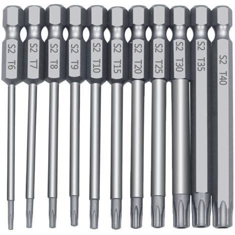 Juego de destornilladores de cabeza hueca, mango hexagonal, cabeza Torx con orificio central, juego de destornilladores de estrella de seis puntas, material S2 - 1 pieza - Juego de 11 destornilladores