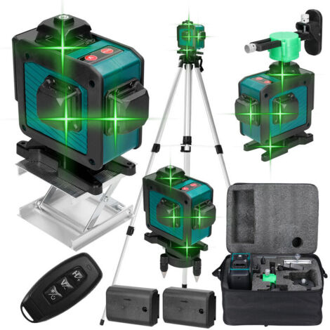 Nivel láser multifuncional de 16 líneas con función de autonivelación de 3°, línea adhesiva omnidireccional para suelos y trípode ajustable en altura de 1,5 m.