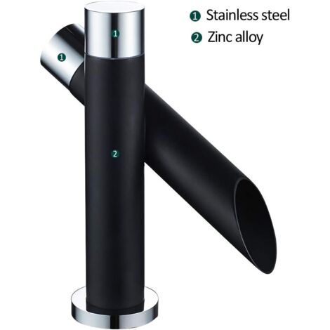 Grifo monomando de baño negro mate para lavabos de cascada. Diseño moderno en latón (altura mínima: 17 cm). (1/5)