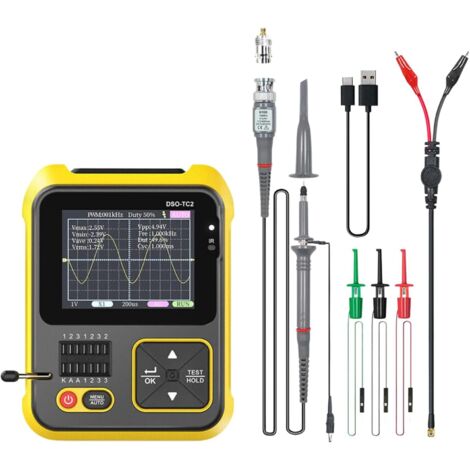 Osciloscopio digital y comprobador de transistores 2 en 1, DSO-TC2, osciloscopio digital portátil de 200 kmhz, 2,5 ms/s, comprobador de transistores de 2,4" con adaptador. (1/5)