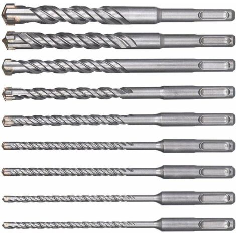 Brocas para hormigón para fabricación - Surtido de brocas - SDS-plus - 9 piezas (5 mm 16 mm) Brocas de impacto eléctricas SDS-Plus Brocas transversales para hormigón, ladrillo, piedra, natural. (1/5)
