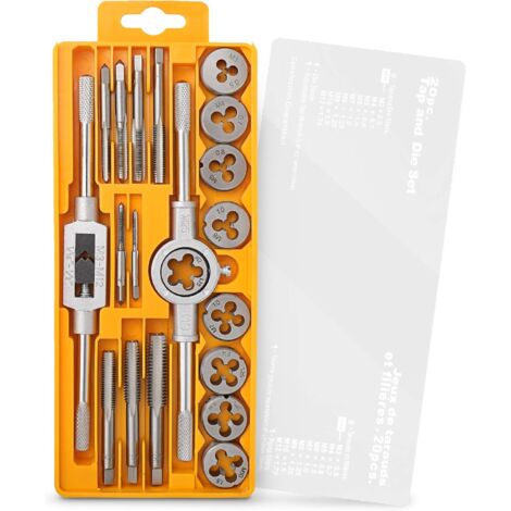 Juego de machos y terrajas métricos Hi-Spec de 20 piezas M3-M12 en acero de aleación GCr15 - Kit de roscado y aterrajado para metales, reparación de roscas (1/5)