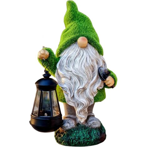Gnomo de jardín de 33 cm con luces solares, estatua original de gnomo, resina impermeable, para césped, patio, uso exterior, bonito regalo de fiesta.