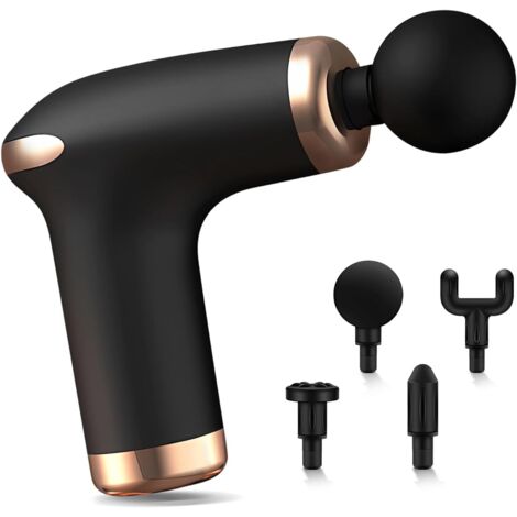 Mini masajeador eléctrico silencioso con 6 niveles ajustables y 4 cabezales para aliviar el dolor y la rigidez muscular. Regalo de cumpleaños para hombres y mujeres (negro). (1/5)