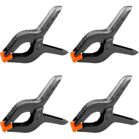 Abrazadera de resorte de plástico de 4 piezas de 6" (158 mm), alta fuerza de sujeción, apertura máxima de 65 mm, abrazadera con mordazas móviles para carpintería, taller, fotografía, color negro (1/5)