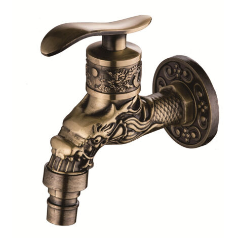 Grifo de pared vintage de aleación de zinc para lavadora, ideal para el hogar, la cocina, el baño, el jardín y el exterior. (1/5)