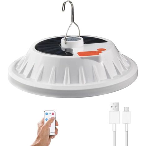 Linterna solar para camping de 120 LED con control remoto, batería recargable por USB, regulable, resistente al agua IPX7 (1/5)
