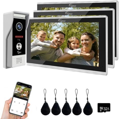 Videoportero con cable TUYA, timbre con video 1080p con pantalla táctil de 10", detección de movimiento, múltiples métodos de desbloqueo, 3 monitores