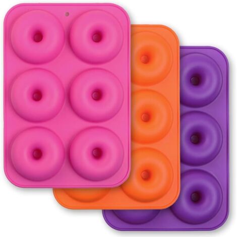 Juego de 3 moldes de silicona para donas con 6 cavidades, antiadherentes, fabricados en silicona de grado alimenticio, libres de BPA (1/5)