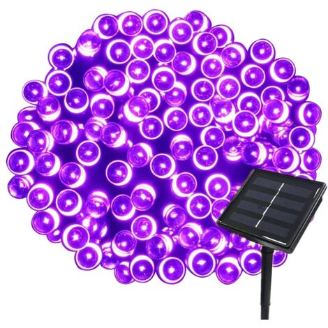 Guirnalda de luces solares de 22 m, 200 LED, 8 luces, ideal para fiestas, bodas, cumpleaños y jardines al aire libre (morado, 1 unidad) (1/5)