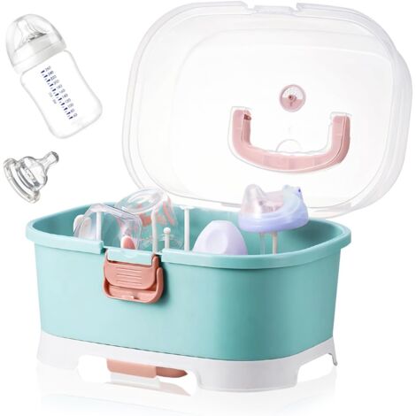 Caja para biberones, escurridor antipolvo para biberones y cubiertos, ideal para el hogar, la cocina, viajes y exteriores (verde y blanco) (1/5)