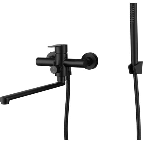 Grifo de bañera de acero inoxidable con ducha de mano, grifo mezclador monomando, grifo mezclador de baño negro con manguera de ducha vista de 1,5 m para lavabo de baño