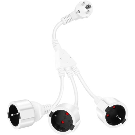 Enchufe triple para toma de corriente, cable de extensión con 3 enchufes Schuko de 16 A/250 V/máx. 3500 W, adaptador de enchufe de distribución de 3 vías 3 en 1, IP44, enchufe triple para hogar, ofici (1/5)
